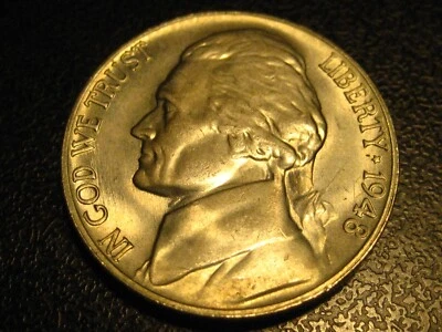 1948-S Jefferson Head Nickel CHOICE BU ERROR DIE SURFACE NEAR "GOD" - Image 1 of 4