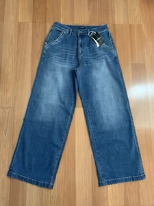Flamingals Wide Leg Jeans For Women Stitch Decor Low Rise Baggy Jeans Mid-BlueUS - Picture 1 of 11