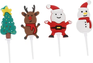 HONMEET 4Pcs Christmas Cake Insert Cupcakes Decor Cupcake Picks Christmas Par... - Picture 1 of 12