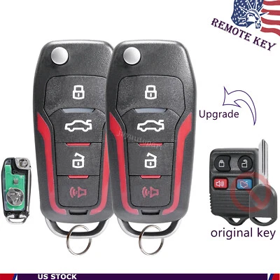 2 Flip Entry Remote Control Key Fob 4D63 Chip 4 Button for Ford Lincoln Mercury - Image 1 of 4