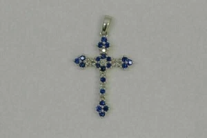 Runder simulierter Saphir atemberaubender Kreuz ausgefallener Anhänger in 14k Weißgold plattiert - Bild 1 von 5