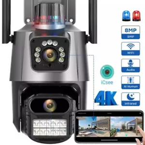Dual Lens HD 8MP WiFi IP Camera Wireless Outdoor CCTV PTZ Home Security IR Cam - Picture 1 of 23