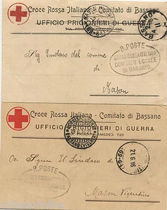 RED CROSS COMMITTEE OF BASSANO (VI), PRISONERS OFFICE, 2 HEADLINES, 1916 m - Picture 1 of 1