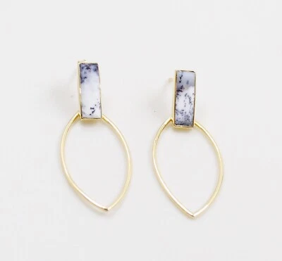 Orecchini pendenti in argento sterling 925 con agata dendrite placcati in oro - Immagine 1 di 4