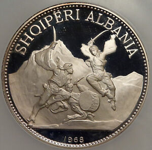 1968 ALBANIA Skanderbeg Lezhe League Turks Proof Silver 25 Leke NGC Coin i84891