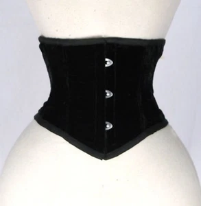 Black Velvet Real Steel Bones Mini Waist Cincher Under bust Corset 2XS~7XL - Picture 1 of 3