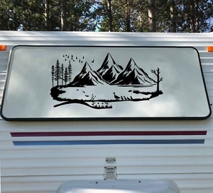 Duck Family Lake Mountain Scene Vinyl Decal | Camper Graphics RV Fish | Die Cut - Picture 1 of 5