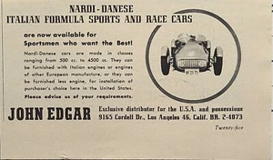 John Edgar Distribuidor Nardi-Danés Italiano/Europeo Coche Vintage Anuncio Impreso 1950 - Imagen 1 de 2