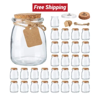 30 Pack, 7 oz Glass Favor Jars with Cork Lids, Glass Pudding jars, Glass Contain - Image 1 of 4