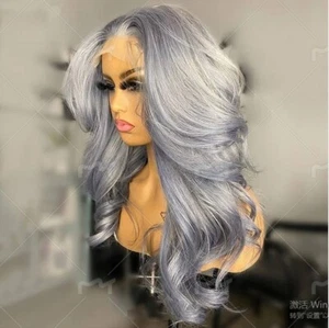 Long Silver Gray Body Wave Lace Front Wigs Grey Wavy Wig for Women - Picture 1 of 11