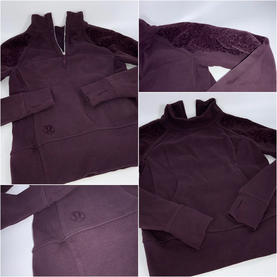 Sudadera Pullover Lululemon Floral Flock Talla 6 Borgoña 1/4 Cremallera YGI D3-105 Foto 1 de 4
