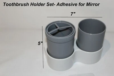 Gray Platic Bathroom Vanity Toothbrush Holder with Cup/Cover - Adhesive Mirror - Image 1 of 4