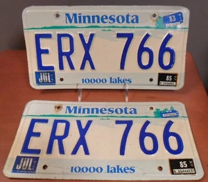 Vintage 1978 - 1982 MINNESOTA, MN, 10,000 Lakes, Pair License Plates ERX 766 - Picture 1 of 2