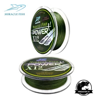 X12 Miracle Fish Power Grün 12 fach geflochtene Schnur Angelschnur 12X Braid - Bild 1 von 4