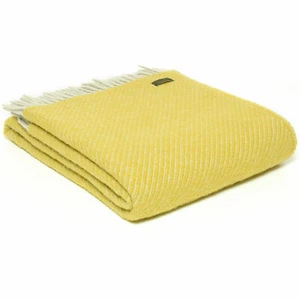 TWEEDMILL TEXTILES 100% Wool Sofa Bed Blanket DIAGONAL STRIPE YELLOW GREY THROW - Picture 1 of 12