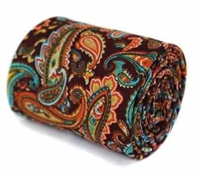 Frederick Thomas Designer Linen Funky Tie for Men - Navy Blue Paisley Patterned - Image 1 of 4