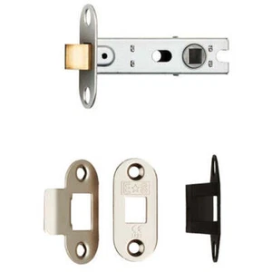 64mm Bolt Through Tubular Door Latch Rounded Strike Plate Forend Nickel Plated - Picture 1 of 2