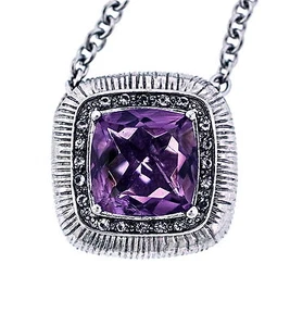 S.Steel Big Bold Genuine Cushion Cut Amethyst & Topaz Necklace W/18" Cable Chain - Picture 1 of 4