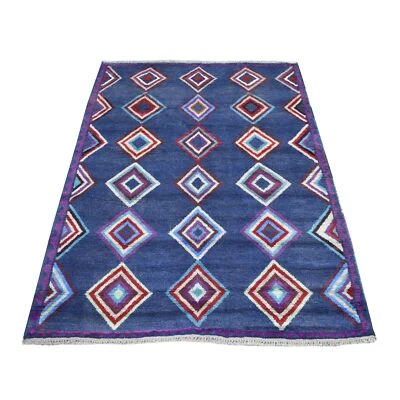 4'2"x5'7" Geometric Design Hand Made Wool Colorful Afghan Village Rug R53309 - Image 1 of 4