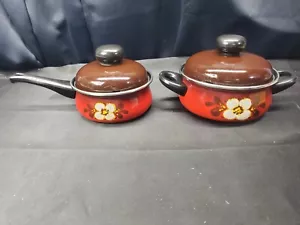 ASTA GERMAN ENAMELWARE Red Floral 1.5Qt Stock Pot & 1 At Saucepan - Bild 1 von 11