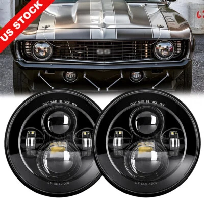 Par de faros LED redondos negros de 7 pulgadas ajuste de haz alto/bajo 1967 1968 1969 Chevy Camaro Foto 1 de 4