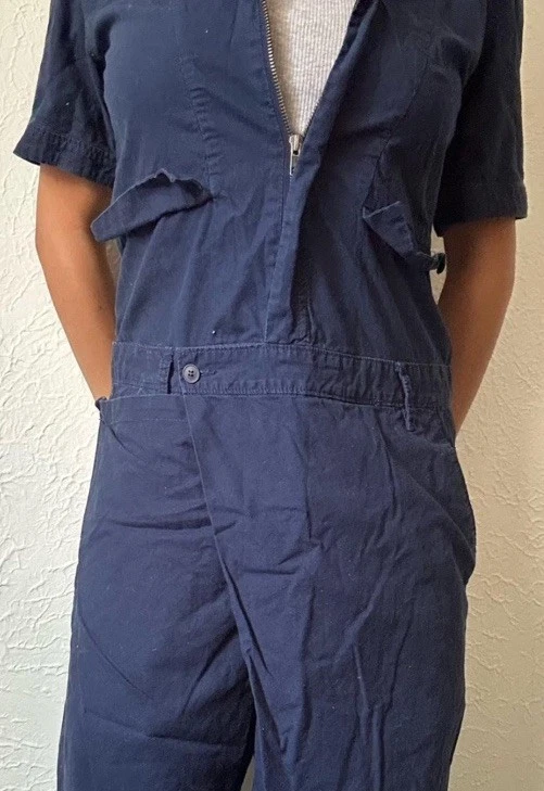 罕见 CROQUIS 日本横面板锅炉服连身裤短工作服海军蓝-尺寸 M — 第 1/4 张图片
