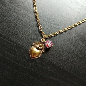 Fußkettchen, Gold Herz Blume + Glasperlen 9" alter neuer Bestand Modeschmuck - Bild 1 von 5