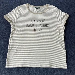 Lauren Ralph Lauren Hemd Damen XL beige weiß gestreift 1967 Grafik Rundhals - Bild 1 von 6
