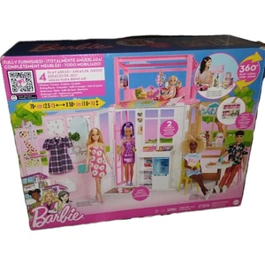 Barbie Casa Completamente Amueblada Juego 2 Pisos Plegable y Go 4 Áreas de Juego Juguete Niña - Imagen 1 de 3