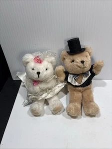 Russ Wedding Teddy Bear Plush Stuffed Bride and Groom Toy Set 6" - Picture 1 of 10