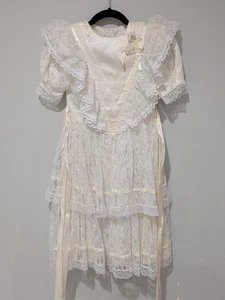 Gunne Sax Jessica McClintock Vtg 80s Girls White Lace Dress  Short Sleeve 7 - Picture 1 of 16