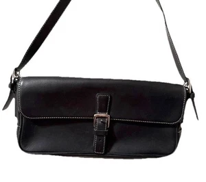 Coach Black Leather Hamptons Flap Purse Shoulder Bag East West Buckle # 7784 - Picture 1 of 11