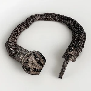 Antique Sterling Silver Snake Bracelet Double Row Circular Coil Links & Filigree - Picture 1 of 6