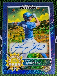 Kellon Lindsey 2025 Leaf Baseball Nation Sat In The Park Auto Blue Shimmer 3/7 - Picture 1 of 2