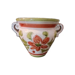 Ceramic Bowl With Handles Flowers Made In ITALY N.R 6" H 20" Diameter Ceramic - Picture 1 of 6