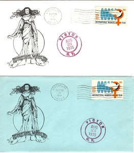 #1571 International Women Year lot of 2 #8 Blue & White 1st Gothic cachet - Picture 1 of 1