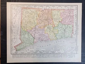 1906 map of Connecticut w/ map of New York on the reverse, from an atlas - Picture 1 of 2