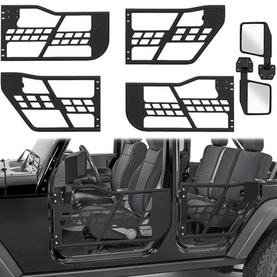 Textured Black Tubular Half Door w/ Side View Mirror For 07-18 Jeep Wrangler JK - Imagem 1 de 4