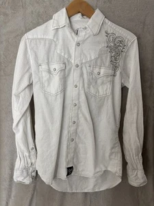 Wrangler Rock 47 LS Full Pearl Snap White Paisley Western Shirt - Size Small - Bild 1 von 12