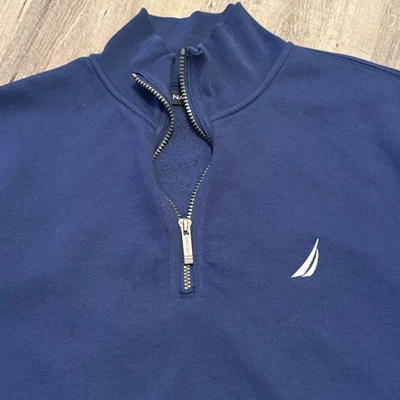 Sudadera NAUTICA 1/4 Cremallera Para Hombre Talla Mediana Azul Pullover Logo Cuello Simulado Foto 1 de 4