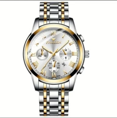 Luxury Stainless Steel Watch for Men & Women. Round Shape Quartz, Silver & Gold - Image 1 of 3