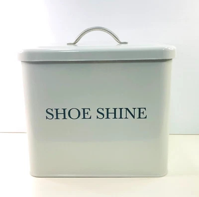 Heaven In Earth Box Tin Shoe Shine Storage Cream Grey Rectangular With Lid - Image 1 of 4