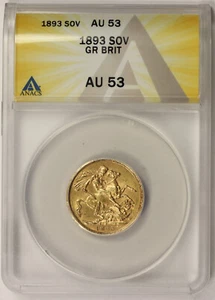 1893 Great Britain Gold 1 Sovereign AU 53 ANACS - Picture 1 of 4