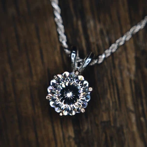2.0 Ct Round Cut Portuguese Moissanite Pendant No Necklace 14k White Gold Plated - Picture 1 of 6