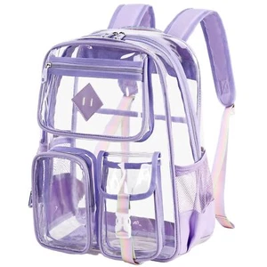Clear Backpack for School Heavy Duty PVC Transparent Bag See Through Bookbag - Picture 1 of 9