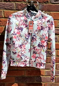 10 bomber Jacket muti colour pastel floral zip up Top coat festival Holiday - Picture 1 of 10