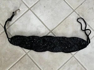 Vintage Beaded satin wide belt sequin black new size S/M 28 inches - Picture 1 of 5