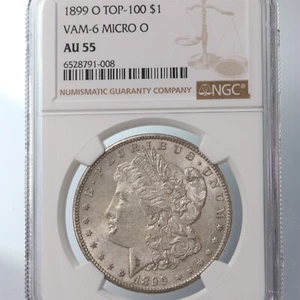 1899-O Morgan $1 TOP-100 VAM-6 Micro O NGC certificado AU55 - Imagen 1 de 4