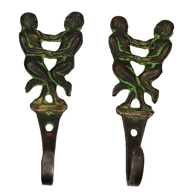 Couple Shape Antique Style Handmade Brass Key Cloth Towel Wall Décor Hanger Hook - image 1 of 4
