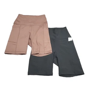 Danskin Ladies Set of 2 High Waist Bike Shorts X-Small Size Black Brown Pockets - Picture 1 of 10